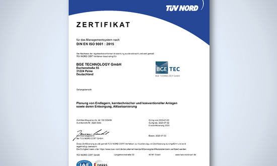 [Translate to Englisch:] Zertifikat für das Managementsystem nach DIN EN ISO 9001 : 2015